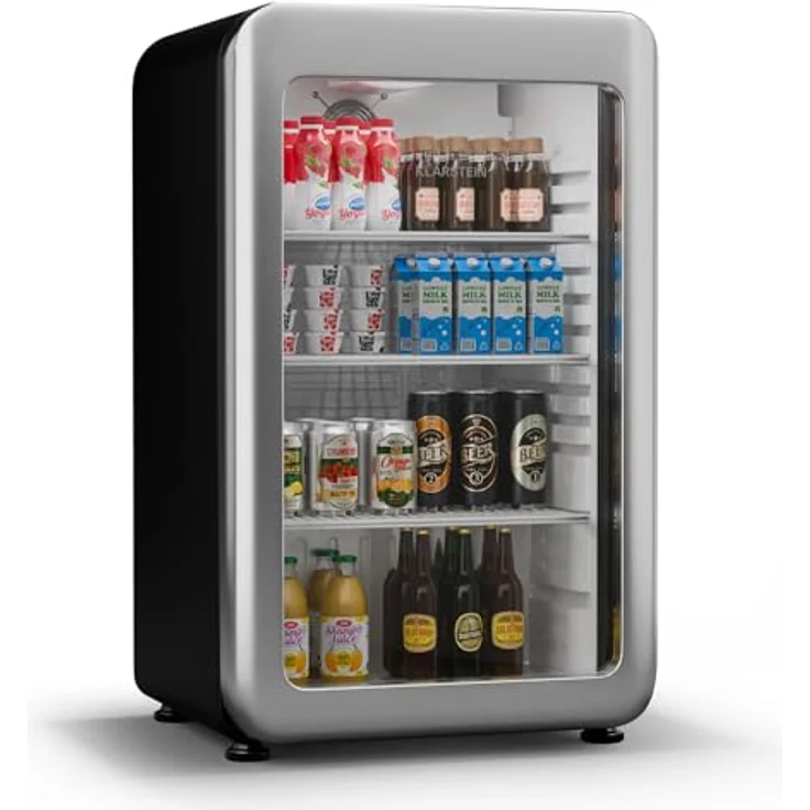 Klarstein Audrey Evo Getränkekühlschrank, 93 Liter, retro Design, energieeffizient, 82.5 cm hoch, 49.5 cm breit, mit Glastür und LED-Beleuchtung – Bild 1
