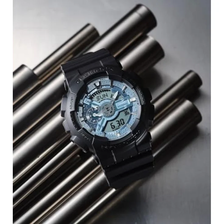 Casio Watch GA-110CD-1A2ER, Sportliche Analog Digital Uhr, Schwarz mit blauem Zifferblatt, 20 bars wasserdicht – Bild 4