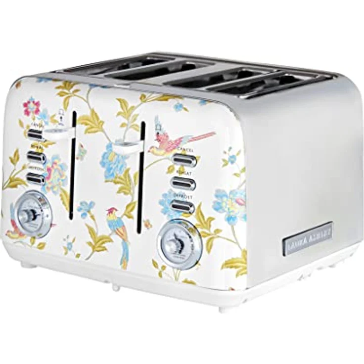 VQ Laura Ashley 4-Scheiben-Toaster, Vintage Edelstahl-Toaster mit 7 einstellbaren Wärmeinstellungen und Croissant-Aufsatz, China Rose – Bild 1