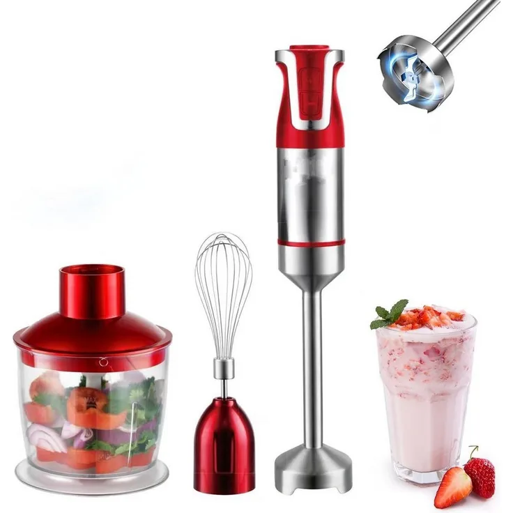 Royalty Line Stabmixer 3-in-1-Stabmixer Pürierstab Zerkleinerer Mixstab rot - leistungsstark, variabel einstellbare Geschwindigkeiten, 800 W