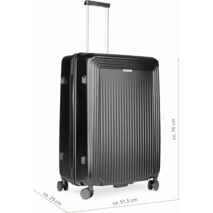 bugatti Linea 4 Rollen Kofferset, 3-teilig, schwarz, 100% Polycarbonat, 52 cm x 29 cm x 76 cm – Bild 2