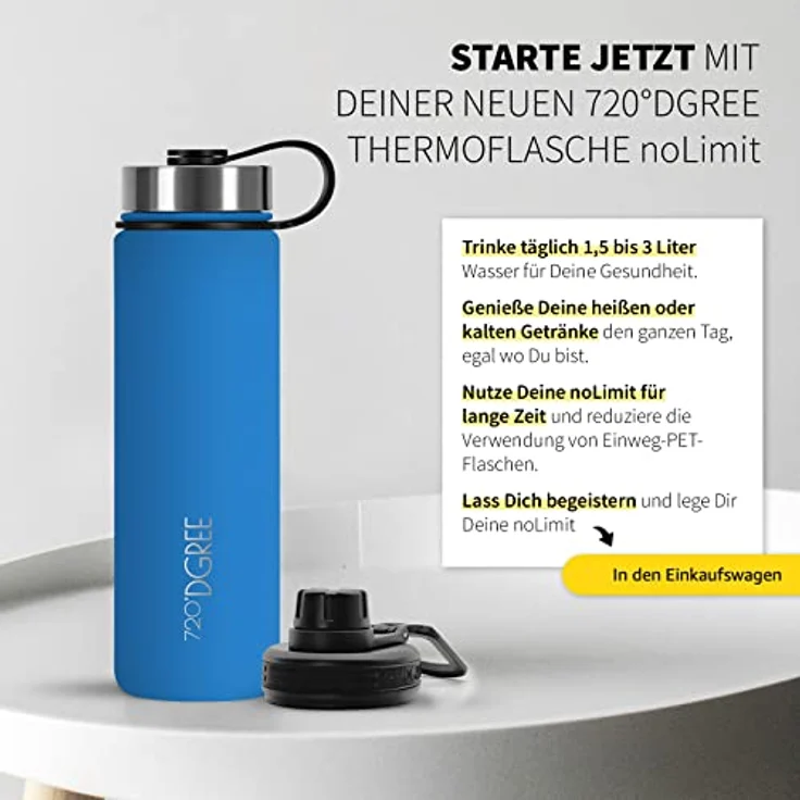 Trinkflasche Doppelwandig Edelstahl 950ml Isolierflasche m. Gratis Sportdeckel 720 DGREE noLimit ocean blue – Bild 6
