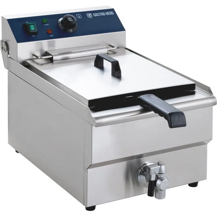 GastroHero Elektro Fritteuse ECO 13 Liter 5 kW Edelstahl mit Ablasshahn für Gastronomie