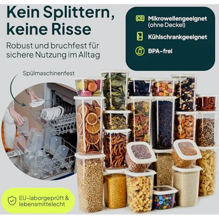 UANDU Vorratsdosen mit Deckel Luftdicht Set, BPA frei, 24 Mix/Weiß – Bild 4
