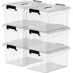 Cetomo,20L,6er-Pack, Aufbewahrungsbox mit deckel,Aufbewahrungsboxen, mit Clips, stapelbar, Wohnzimmer, Schlafzimmer.lebensmittelecht,Verschlussclips,Neumaterial Plastik-Box transparent schwarz