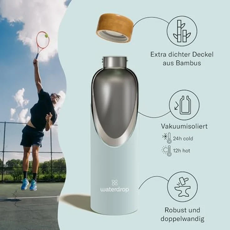 waterdrop® Edelstahl Trinkflasche 600ml, doppelwandige Thermosflasche auslaufsicher, BPA-frei, für heiße & kalte Getränke, ideal für Büro & Fitness – Bild 2