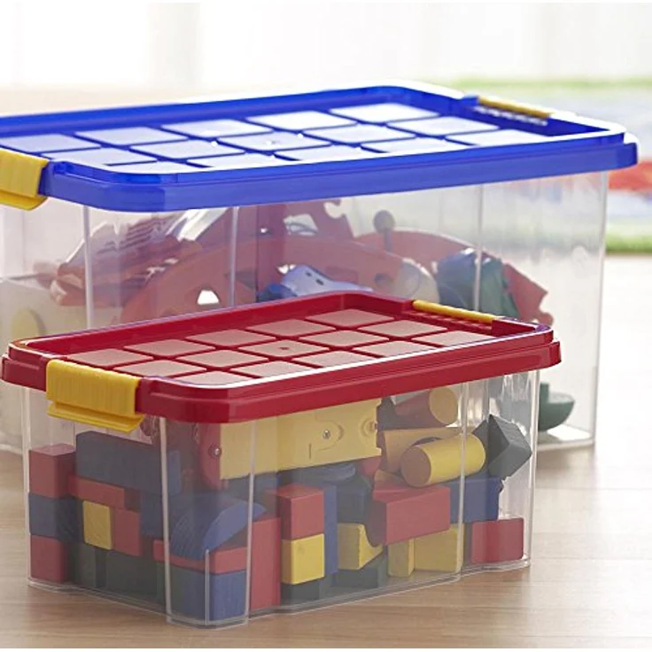 axentia Aufbewahrungsbox mit Deckel, Stapelbox aus Kunststoff 15 Liter, Eurobox transparent, Maße: ca. 40 x 29 x 20,5 cm, Anthrazit, blau oder gelb - Farbe nicht wählbar – Bild 3