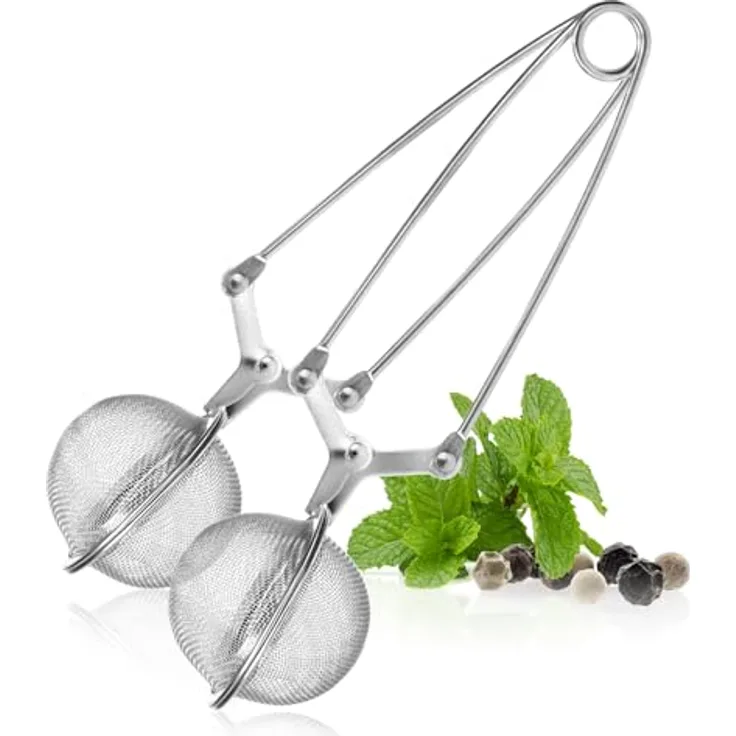 com-four® 2x Teezangen, Teeei in Kugelform aus rostfreiem Edelstahl 304, geschmacksneutral und spülmaschinengeeignet, Ø 5.5 cm, silberfarben