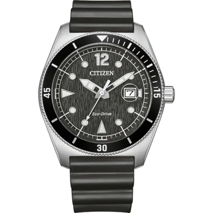 Citizen Eco-Drive Marine Sports Solar Herrenarmbanduhr, Quarzwerk mit Kalenderfunktion, Schwarz/Silber