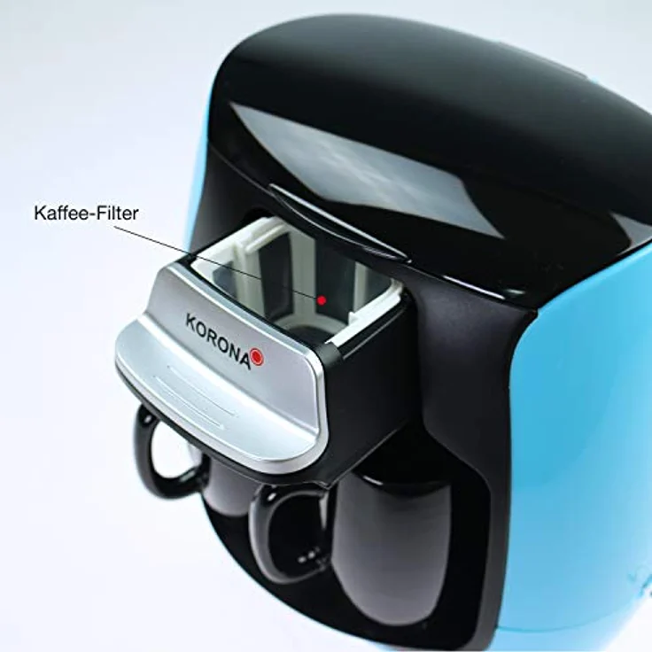 Korona 12207 Kompakt-Kaffeemaschine - Blau - Schwarz, inkl. 2 Keramik-Tassen - Permanent-Filter - 2 Tassen Kaffeeautomat - Mini-Kaffeeautomat – Bild 4