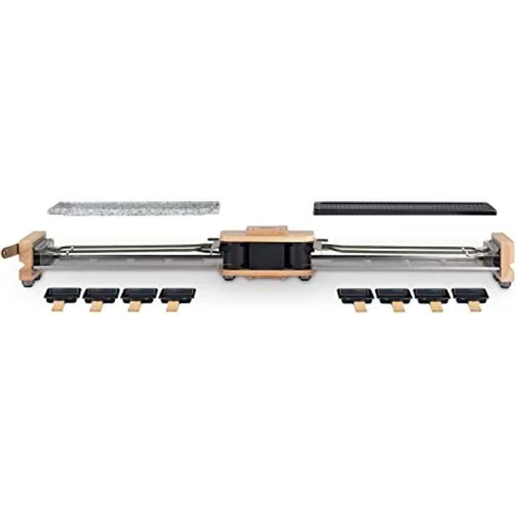 H.Koenig Raclette-Gerät für 8 Personen, WOD360, Granitstein und Naturholz, 180° drehbar, abnehmbare Platten, 1400 W, inkl. 8 Pfannen und 8 Pfannenwender aus Holz – Bild 5