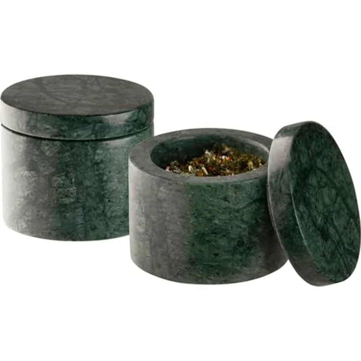 APS 15919 Dose MINERA 2er Set, Marmor, grün, Ø 6 cm, H: 5 cm, Unikat für Gewürze und Dips – Bild 2