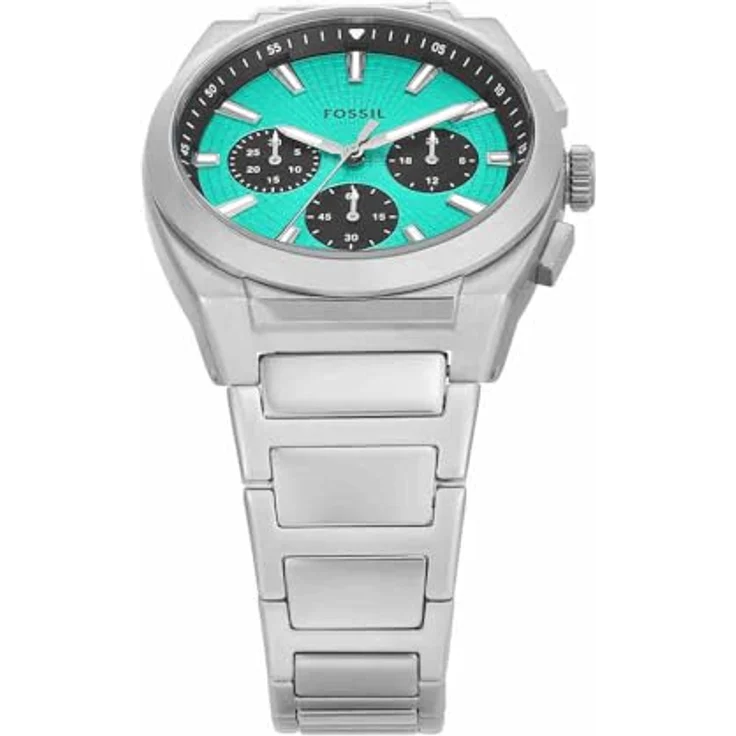 FOSSIL Herren Analog Quarz Uhr FS6117, 44 mm, silberfarbenes Edelstahlgehäuse mit blauem Sunray-Zifferblatt, wasserdicht bis 50 m, Edelstahl Armband – Bild 4