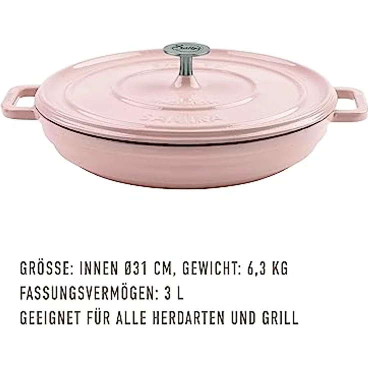 Sallys 'Samira' Deluxe Gusseisentopf - Robustes und Hochwertiges Kochjuwel für Perfektes Garen - 2,2 Liter Inhalt, ofenfest bis zu 250 Grad (Silky Pink) – Bild 2