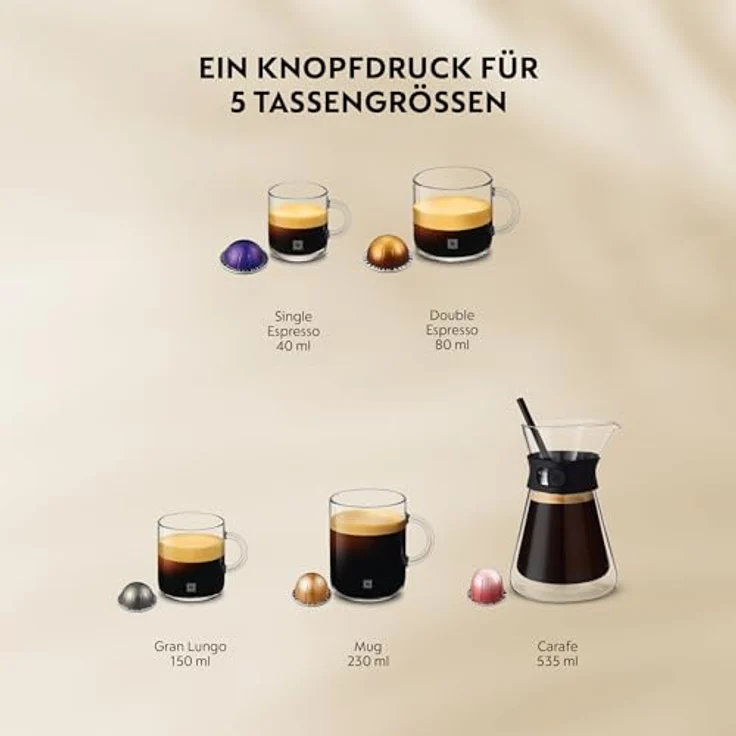 NESPRESSO Vertuo Up ENV200.GY, Kapselmaschine mit 3 Sek. Aufheizzeit, Centrifusion-Technologie, 40 Sorten in 5 Größen, Coffee Creations-Modus, graue Farbe – Bild 6