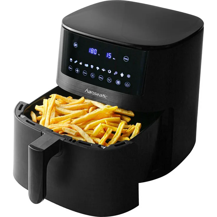 Hanseatic Heißluftfritteuse HAF651650BCU, 1650 W, 6,5 Liter mit 10 Garmodi und LED-Touch-Display