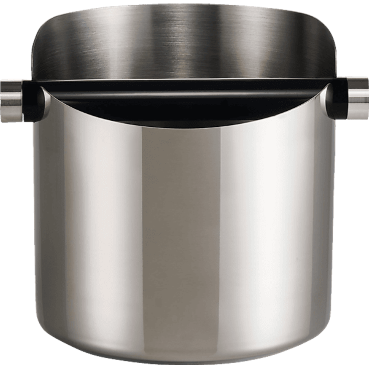 TCHIBO Edelstahl Abschlagbox, geräuscharme Knock-Box mit Silikonfuß und abnehmbarer Abklopfstange, Silber/Schwarz