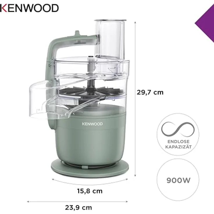 KENWOOD FDP23.380GR Multipro Go Küchenmaschine, 900W, 1,3 l Behälter, Grün, für Smoothies, Schneiden, Reiben, Pürieren und Teig Kneten – Bild 5