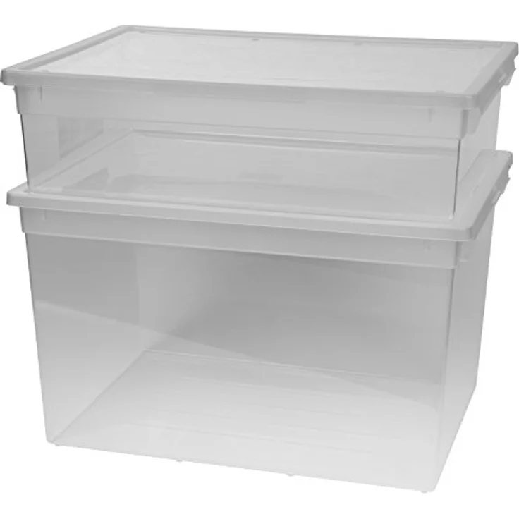 Kreher 2 Stück Aufbewahrungsboxen in XL (22 Liter) und XXL ( 50 Liter) Ausführung. Mit Deckel, in Transparent. – Bild 1