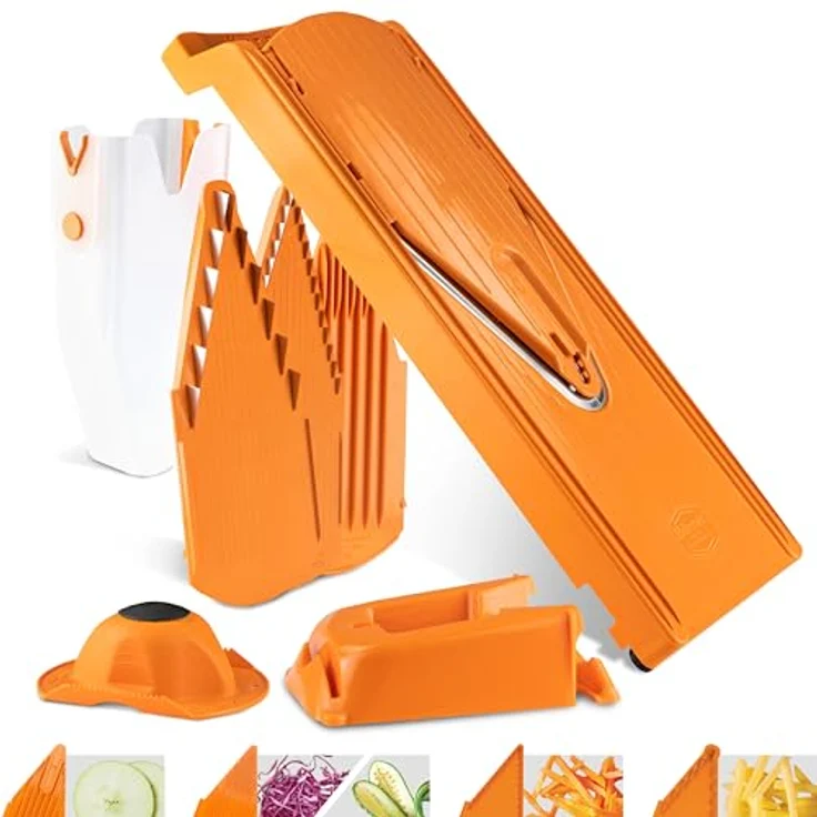 Börner Gemüsehobel V3 TrendLine Profi Set, Kunststoff, mit 2 Messereinschüben und Dockingstation orange – Bild 2