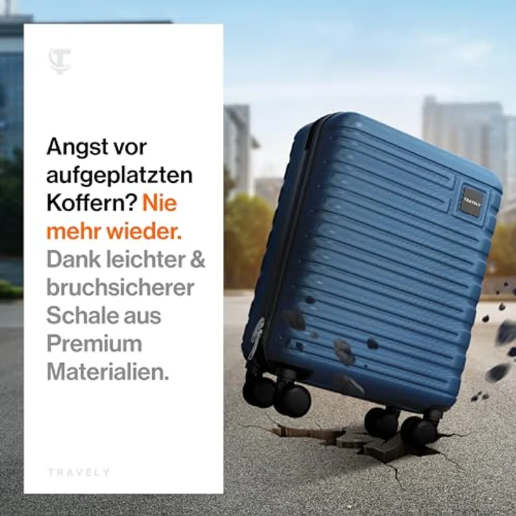 Travely Premium Handgepäck Koffer 55x40x20cm - 36L Trolley mit sanften Rollen und TSA Schloss, schwarz – Bild 2