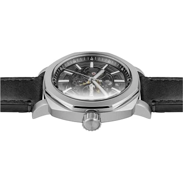 Ingersoll The Outrider, Herren 44mm Automatikuhr mit schwarzem Zifferblatt, schwarzem Lederarmband und kratzfestem Mineralglas – Bild 3