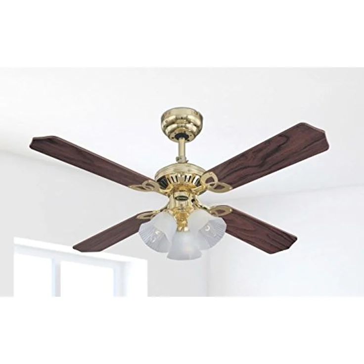 78199 Deckenventilator Princess Trio ,105 cm, aus poliertem Messing, für den Innengebrauch, Leuchtenset mit Milchglas – Bild 5