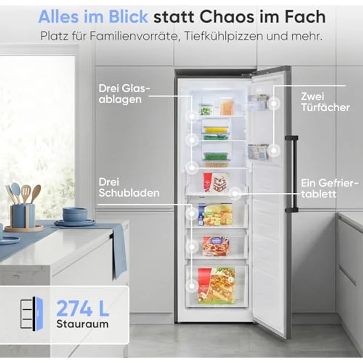 Bomann® GS 7371, Gefrierschrank mit Total NoFrost, MultiAirflow, 274L, 185cm, inox – Bild 3