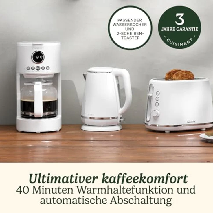Cuisinart Filterkaffeemaschine | 1.8L Karaffe/12 Tassen, Schnellbrühfunktion, 24 Stunden programmierbarer Timer, 40 Minuten Warmhaltefunktion | Brausekopf-Extraktion, spülmaschinenfest | Kiesel Weiß – Bild 4