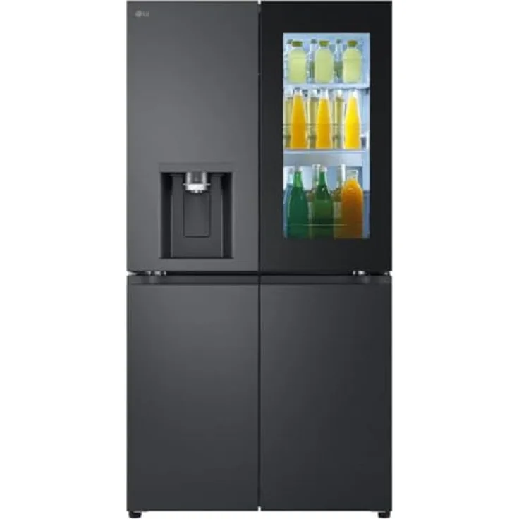 LG GMG960EVJE Multi-Door mit InstaView, Eis-, Crushed Ice- und Wasserspender, 635 L Kapazität, Fensteranschluss, Essence Black Steel