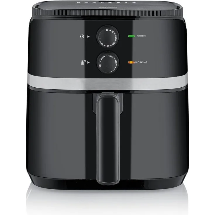 Severin Heißluftfritteuse FR 2452, 5 Liter Garraum, 1500 W, ohne Fett, antihaftbeschichtet, schwarz/silber