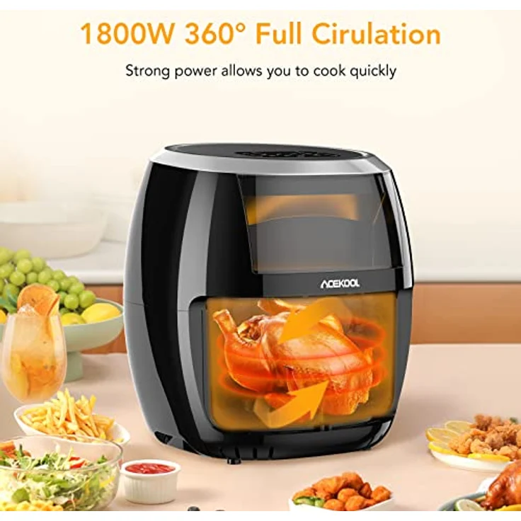 Heißluftfritteuse, Heissluftfritteuse onhe Öl 8L 1800W, Air Fryer mit Sichtfenster, Einstellbare Temperaturregelung, Digitalem LED-Touchscreen, 8 Programmen, Rezepte& Einfache Reinigung-Acekool FT2 – Bild 3