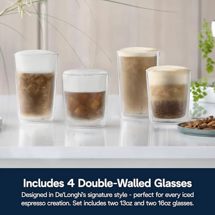 DELONGHI DLSC032 LatteCrema Cool Zubehörset, transparente Karaffe mit 4 doppelwandigen Thermogläsern für kalte Milchgetränke – Bild 8