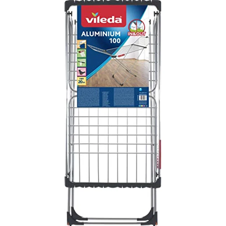 Vileda Aluminium 100 Wäscheständer, 20 m Trockenleinenlänge, extradicke Leinen, Kleinteilehalterung – Bild 3