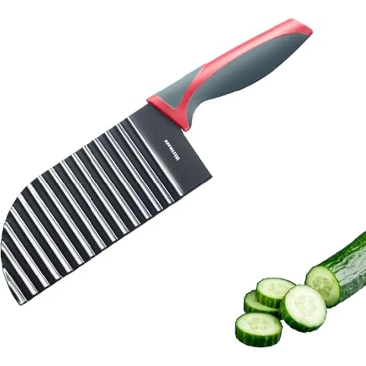 Westmark Wellenschneider Buntmesser für Gemüse, Kartoffeln und Pommes – Wellenmesser mit Antihaftbeschichtung, Schwarz-Rot, 28,3 cm