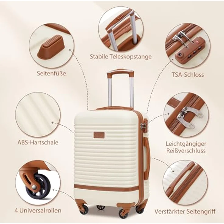 COOLIFE Reisekoffer Trolley Set 3tlg, Mittelgroßer ABS Hartschalenkoffer mit 4 Rollen, TSA-Schloss, Grau/Rosa inkl. Rucksack und Kulturbeutel – Bild 3
