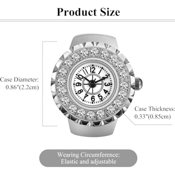 JewelryWe Ringuhr, Damen Fingeruhr mit Silber Legierung, Elastisches Band und Glitzer Strass, Rund Analog Quarz, 10m wasserdicht – Bild 4