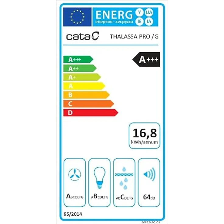 CATA Thalassa Pro 80 GWH, Dunstabzugshaube mit 640 m³/h, digitaler Steuerung, Timer und LED-Beleuchtung, weiß – Bild 9