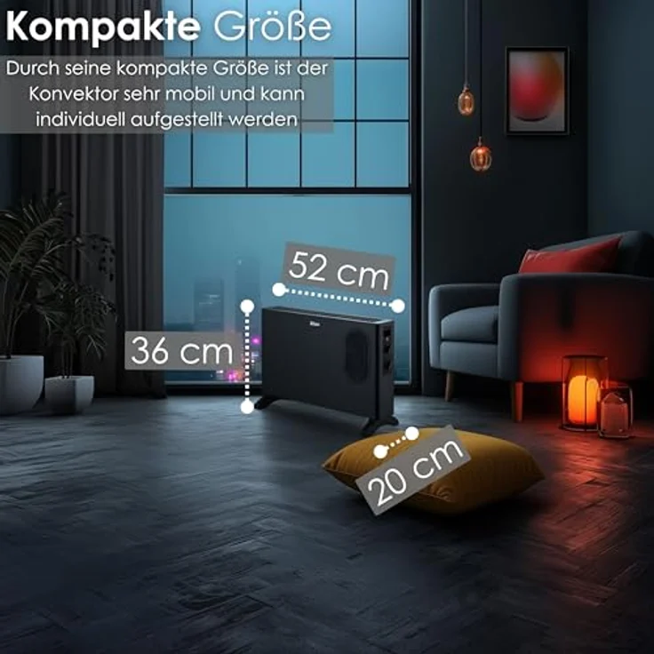 Zilan Elektro Konvektor 1250/2000 Watt, tragbare Elektroheizung mit 2 Heizstufen, Thermostat und Überhitzungsschutz, kompakt und flexibel einsetzbar – Bild 7