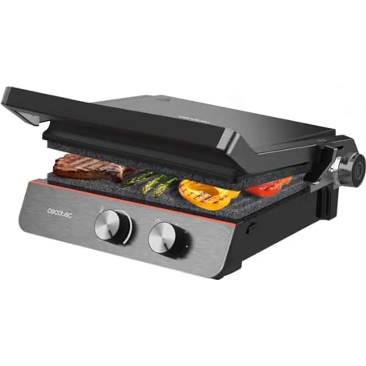 Cecotec Elektrischer Grill Rock'nGrill Blaze Neon – Leistung 2200 W, 180° Öffnung, abnehmbare Platten, große Oberfläche 29 x 23 cm – Bild 1