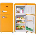 Merax BCD-86, Retro Table Top Kühlschrank in Rot, 60 L mit Gefrierfach, Energieeffizienzklasse E, 87 cm hoch, 42 cm breit