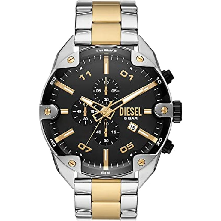Diesel Herrenuhr Spiked, Chronographenwerk, 49MM Silbernes Edelstahlgehäuse mit Edelstahlarmband, DZ4627 – Bild 1