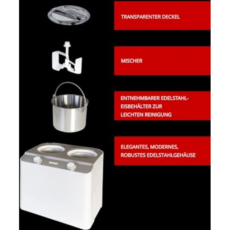 Unold Eismaschine Doppio bianco 48830, 2,4 l, 250 W, mit zwei getrennt bedienbaren Eisbehältern – Bild 4