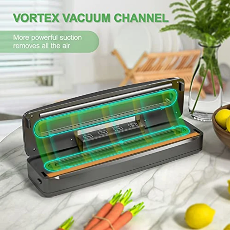 WOCVRYY Vakuumierer 6 in 1 Vakuumiergerät mit Cutter, 125W, Trocken- und Nasspumpmodus, Vakuum versiegelt, 65Kpa, LED Touchscreen, Extraktionsfunktion, 10 Profi-Folienbeute, 8-Fache Frische Länger – Bild 4