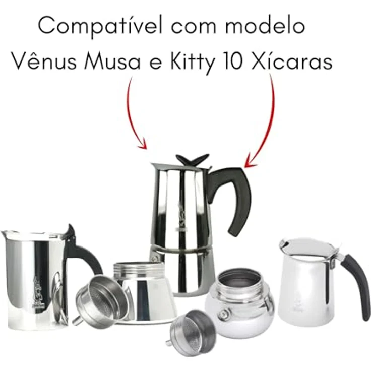 Bialetti Ricambi, Ersatzteile-Set mit 1 Silikondichtung und 1 Edelstahlplatte, kompatibel mit Venus, Kitty, Musa und Class (10 Tassen) – Bild 2