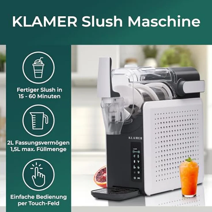 KLAMER Slush Maschine 2L, mit 5 voreingestellten Programmen für Slushie, Cocktail, Milchshake, Frappé und Wein, Auto-Reinigungsfunktion, Turbo Freeze, kein Eis erforderlich – Bild 3