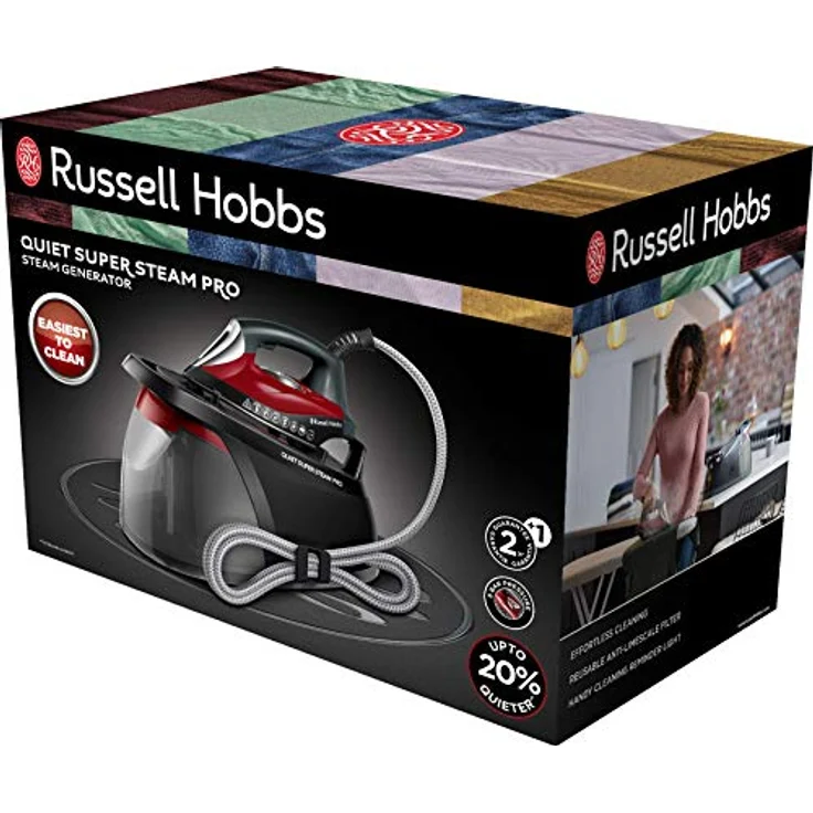 Russell Hobbs Dampfbügelstation Quiet Super Steam Pro (8 Bar Dampfdruck, 1,8l abnehmbarer Wassertank, Kalkschutz-System, 3 Dampfeinstellungen, Vertikaldampf) Bügeleisen, Dampfbügeleisen 24460-56 – Bild 2