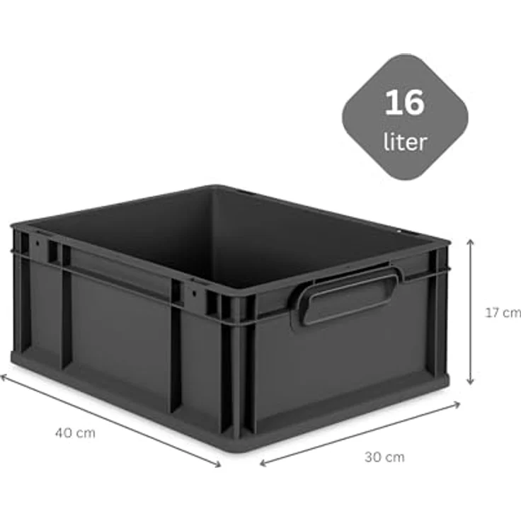 PROREGAL Eurobox NextGen Grip SuperSparSet, 10x Transportbox mit Auflagedeckel & 4 blauen Schiebeschnappverschlüssen, 17x30x40cm, 16L, Schwarz, robust, recyceltes Polypropylen – Bild 3