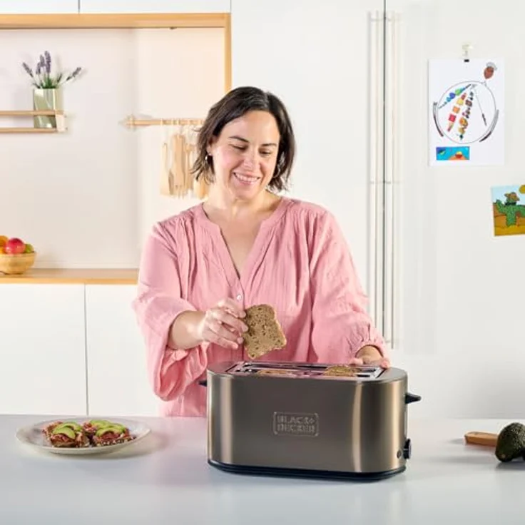BLACK+DECKER Extra großer Toaster 1500 W | 260 x 42 mm Schlitze | 7 Bräunungsstufen | 6 Glühende Glimmerbänder | Auftauen, Aufwärmen und Abbrechen | Klappbarer Backständer, Silber – Bild 5