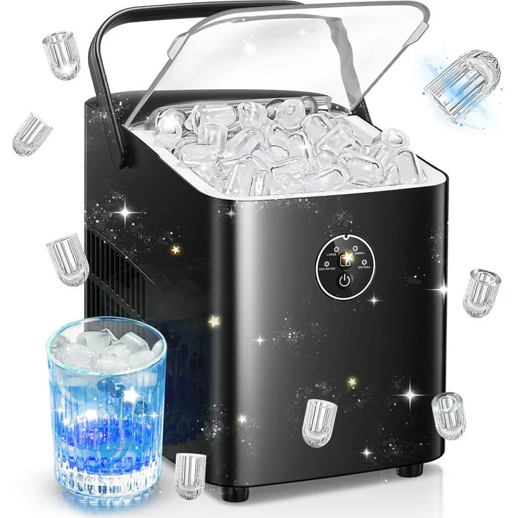 FOHERE Eiswürfelmaschine, kompakte Bullet Ice Maschine mit 6 Min. Eiswürfelerstellung, 14kg/24h, Selbstreinigung, ideal für Party/Büro